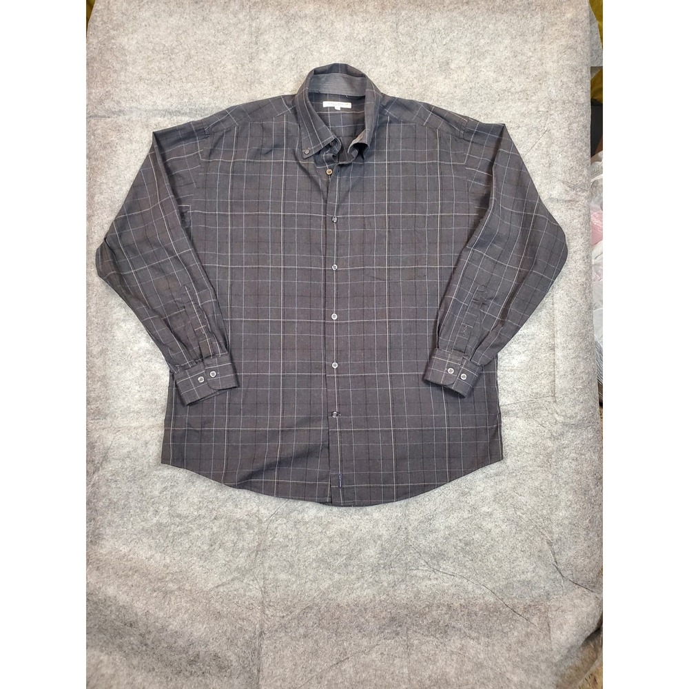 Alex Cannon Men's XL Long Sleeve Shirt Button Down Grey Windowpane Soft